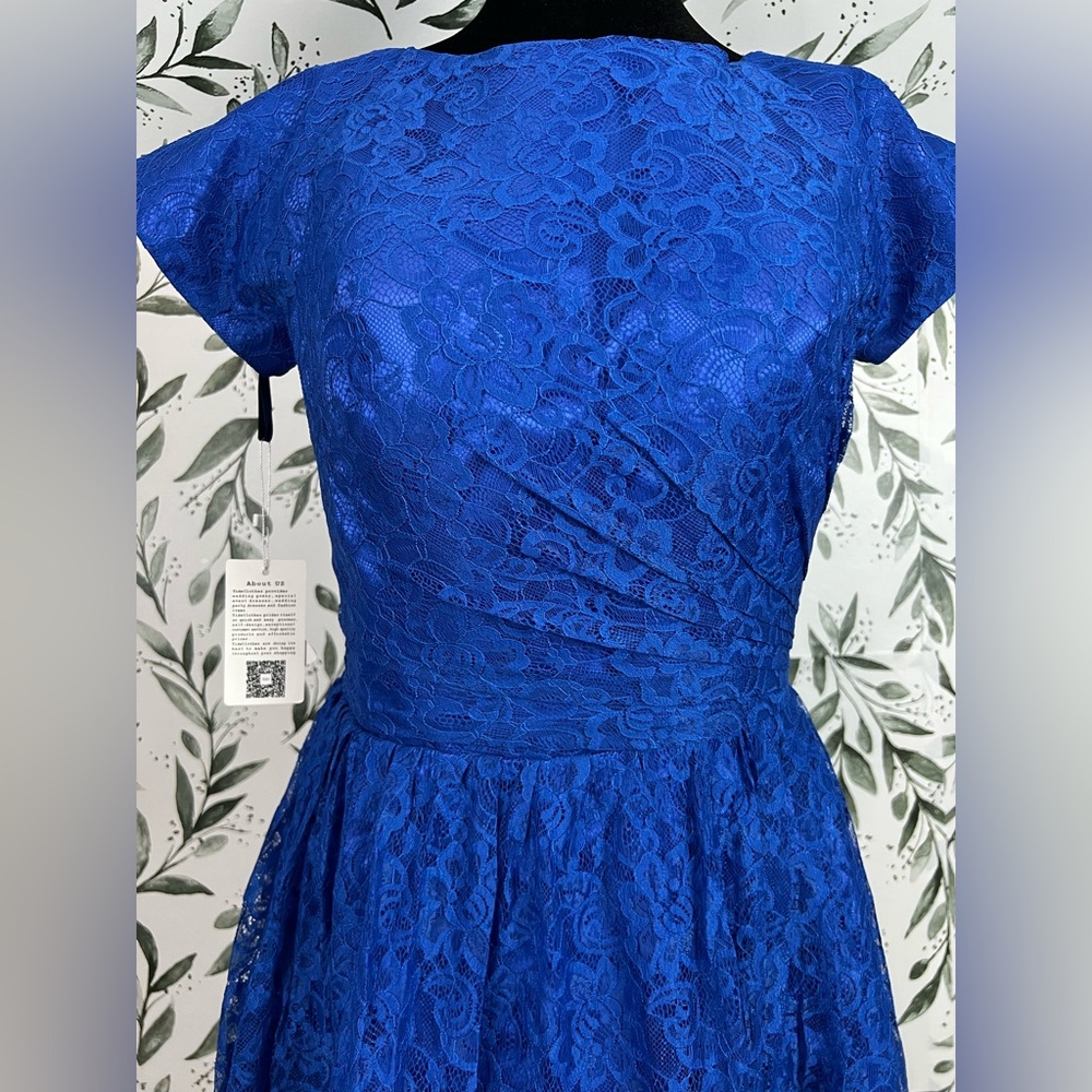 Beautiful Cocktail Lace Mother of The Bride Dress Vintage Style Blue Formal #B - Picture 3 of 14